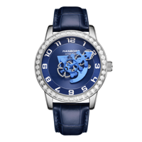 Montre automatique de luxe pour hommes, avec lunette en diamant, squelette en cristal bleu, mécanique, en acier inoxydable, pointeur lumineux, résistant à l'eau 5 bars