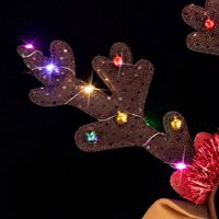 Serre-tête LED de Noël en forme de tête de renne avec bois de cerf, accessoire de coiffure pour la remise des diplômes, Thanksgiving, décoration capillaire, accessoires de cheveux de Noël