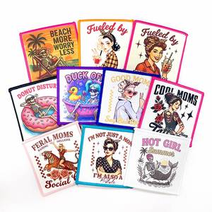 High Quality Iron on Embroidery Funny Cool Mom Tattoos Feral Mom Skull Beach Mom Patch for Outdoor Overcoat <b>Hat</b> Decoration - Product Image 2