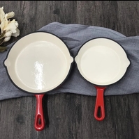 Wajan Besi Cor Berenamel Ramah Lingkungan Set Peralatan Masak Wajan Datar untuk Steak Loyang Panggang Gagang Pendek 2 Lubang Pembuangan 26cm Gas