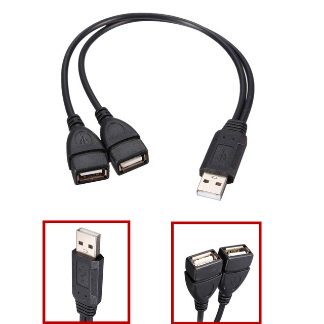 Factory Outlet USB 2.0 a Male to 2 Dual USB Female Jack Y Splitter Hub Power Cord Adapter Cable