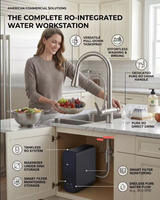 Robinet de cuisine 3-en-1 en acier inoxydable sans plomb avec pulvérisateur, eau chaude/froide/filtrée, mitigeur à double poignée, garantie 5 ans