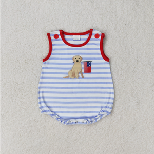 Baby Girls 4th Of July Dog Flag Sibling Rompers Clothing Sets - Product Image 6