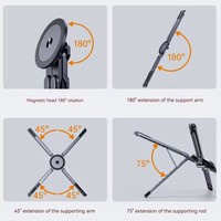 Support de téléphone magnétique portable et perche à selfie 3-en-1, trépied pliable pour iPhone, iPad, tablette, ordinateur portable, utilisation sur ordinateur de bureau