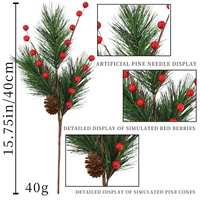 Décoration de Noël artificielle en pin de 40 cm avec baies rouges et cônes de pin pour arrangements floraux de fêtes - Vente en gros