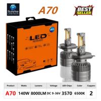 Phares LED de voiture SunRise A70 9004 12V 140W 8000LM 6500K IP68 Étanche Haute Luminosité Plug and Play Adaptation Universelle