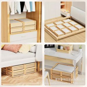 Wooden <b>Storage</b> Basket Rectangular 20-35L Stackable Under Bed <b>Storage</b> Box For Quilts <b>Clothes</b> Home Use - Product Image 1