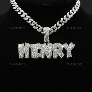 Pendentif lettre HENRY en or blanc et moissanite, breloque alphabet en argent sterling 925 plaqué or, bijou initial, cadeau - Product Image 4