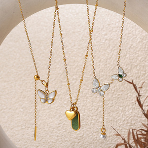 Collier pendentif cœur double couche européen et américain en acier inoxydable plaqué or 18 carats pour femme, bijou cadeau - Product Image 2