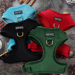 Okeypets-Conjunto de Arnés de Terciopelo para Perro, Correa Personalizada para Mascota, <span class=keywords><strong>Collar</strong></span> de Arnés Colorido sin Tirones, Doble Anillo en D - Product Image 1