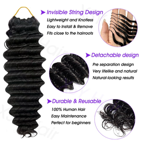 Treccia di <span class=keywords><strong>capelli</strong></span> effetto piuma, <span class=keywords><strong>capelli</strong></span> intrecciati pre-segmentati, adatti per donne di colore, stile all'uncinetto a onde profonde - Product Image 3