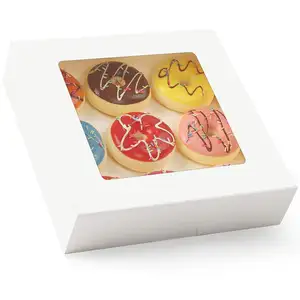 Kotak Roti Putih 12X12X2.5 Inci dengan Kotak Kue Jendela PVC untuk Kue Kering, Kue Kering, Muffin, Donat