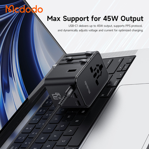 Mcddo 327 45w अंतर्राष्ट्रीय यात्रा चार्जर 3 USB-C + 2 usb + ac ppd3.0 pps sfc2.0 naon केबल के साथ फास्ट चार्जिंग - Product Image 4