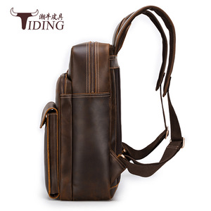 Tiding Men's Genuine <b>Leather</b> <b>Backpack</b> <b>Large</b> Capacity Casual Travel <b>Backpack</b> Dark Brown 20L Below - Product Image 3