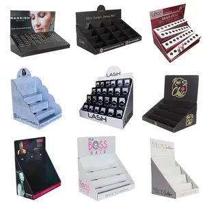 2019 Hot Sale Custom Logo Black Cardboard Cosmetics Display Stand Eyelash  Counter Display For Retail