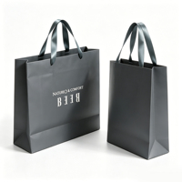 Sacs en papier gris premium à longues poignées avec rubans en satin, sacs de shopping de luxe pour les marques de mode et les boutiques