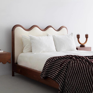 Tessuto in pile stile medievale noce nero in legno massello moderno minimalista Color crema <span class=keywords><strong>letto</strong></span> singolo/<span class=keywords><strong>matrimoniale</strong></span> adatto per piccoli appartamenti - Product Image 1