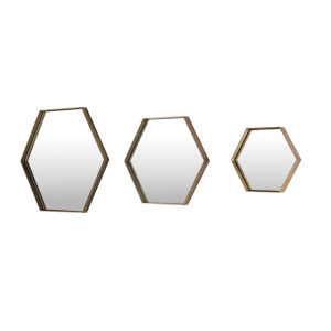 Miroir mural hexagonal fabriqué à la main effet laiton cadre en acier miroirs muraux géométriques modulaires disponibles pour un décor élégant - Product Image 3