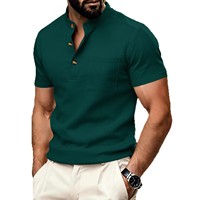 Vêtements pour hommes transfrontaliers 26 Chemise Henley à manches courtes d'été style européen et américain décontracté au quotidien en polyester (Terylène) gaufré