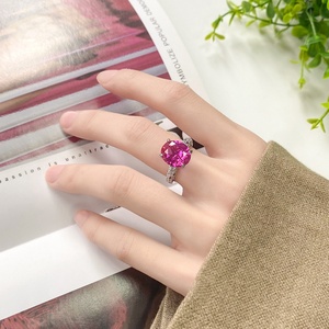 Bijoux de mode écologiques en cuivre, anneaux de doigt avec grosse pierre en zircon rouge et bleu de 10*12 mm pour femmes, look audacieux - Product Image 6