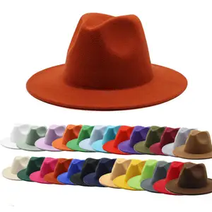 Benutzer definierte Damen Grau Blau Rot Druck Winter Australien Filz Fedora Hüte Mit Feder