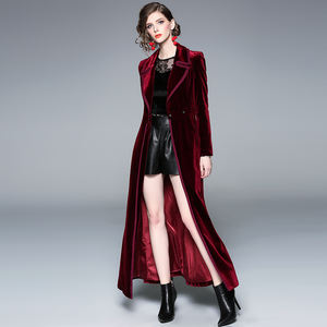 Cappotto in velluto Maxi Lady <span class=keywords><strong>rosso</strong></span> bordeaux moda <span class=keywords><strong>donna</strong></span> vendita calda - Product Image 2