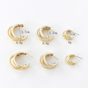 Moda takı 14K altın kaplama bildirimi yüksek cilalı üçlü yuvarlak orta açık tüp Hoop küpe - Product Image 2