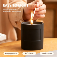 Bougie parfumée en céramique noire mate personnalisée de luxe en gros pour la décoration de la maison, du bureau et des coffrets cadeaux