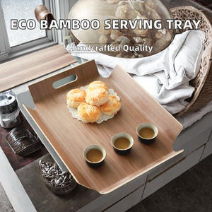 Plateaux de service rectangulaires en bambou faits à la main, classiques, imperméables et écologiques, avec deux poignées – Idéaux pour le pain et les gâteaux - Product Image 2