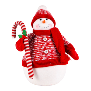 Traditional Red Sweater Snowman Figures with <b>Candy</b> <b>Cane</b> for Xmas Tabletop Decor Personalized - Product Image 1