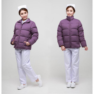 เสื้อโค้ทกันหนาวสำหรับผู้หญิง สีม่วง บุโพลีเอสเตอร์หนา ชุดยูนิฟอร์มโรงพยาบาล ชุดทำงาน - Product Image 1
