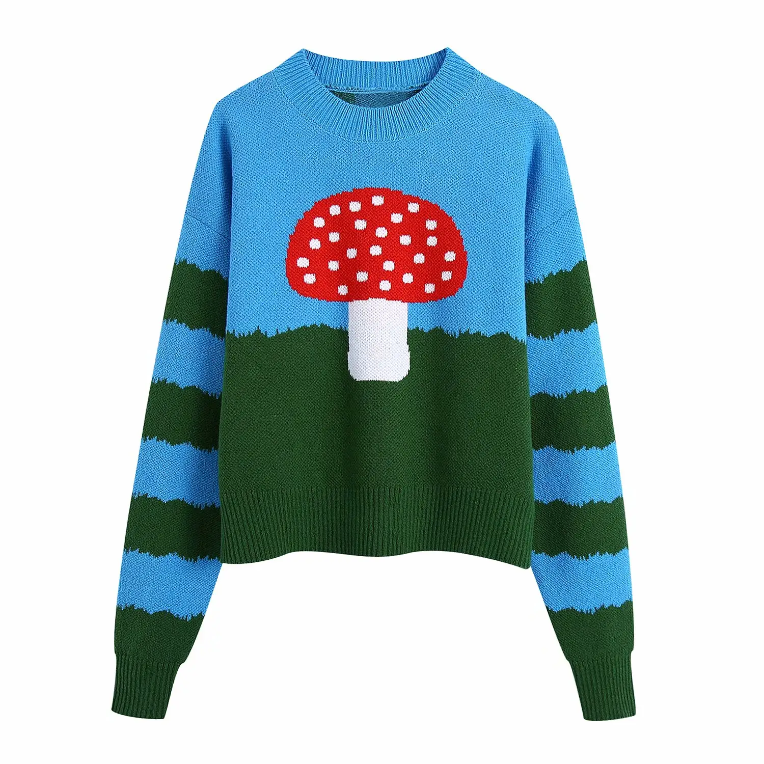 knitted Cute Knit Mushroom Knitwear Sweater Woman Long Sleeve O Neck Autumn Pullovers Girls stylish knitted pullover sweater