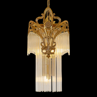 Bijouterie Luminaire suspendu en laiton antique Hôtel Villa Lobby Centro De Mesa Luces Lustre décoratif en cristal de bronze