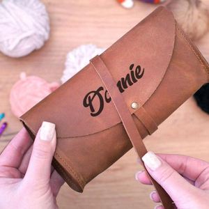 Personalized PU Leather <b>Crochet</b> <b>Hook</b> Roll Knitting Tool Storage Pouch Ideal Birthday/Christmas Gift for DIY Craft Enthusiasts - Product Image 2