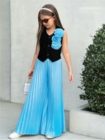 Ensemble 2 pièces pour enfants filles, avec fleurs 3D, pantalon plissé taille haute, jambes larges, vêtements décontractés d'été