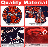 Kit de Fournitures pour Fête d'Anniversaire Thème Ninja : Bannières Suspendues, Spirales en Aluminium, Assiettes en Carton, Gobelets, Serviettes, Nappes, Couverts et Vaisselle Jetable