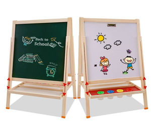 Chevalet d'art en bois réglable en hauteur pour enfants, tableau magnétique double face (tableau noir et tableau blanc) pour dessin et <span class=keywords><strong>peinture</strong></span>, cadeau idéal pour les tout-petits - Product Image 1