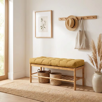 Coussin de banc à chaussures personnalisé en cuir matelassé à haute résilience avec boutons capitonnés, housse amovible lavable à fermeture éclair, tapis d'entrée antidérapant