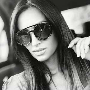 Lunettes de soleil rondes steampunk vintage en cuir pour hommes et femmes avec logo personnalisé, protection latérale et protection UV400 - Product Image 4