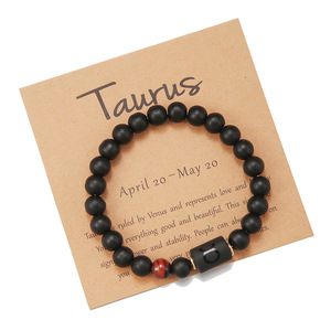 Pulsera del zodiaco para <span class=keywords><strong>hombre</strong></span> y mujer, pulsera de horóscopo con constelación de piedra de ónix negro mate de 8mm, regalos - Product Image 2