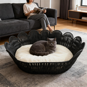 Ganzjahres-Haustier-Rattanhaus Umweltfreundliches Komfortables Haustierbett für Pelzige Freunde Weiden-Kunsthandwerk Katzenhaus - Product Image 1