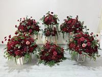 Décoration de fond de scène d'événement, boule de fleurs artificielles vertes et bordeaux, centre de table de mariage, arrangement floral