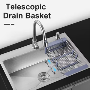 Tieba OEM <b>Kitchen</b> <b>Sink</b> 304 Stainless Steel Polished Modern Thermostatic <b>Faucet</b> LED Light Four Hole Pull-Down Pull-Out Spray - Product Image 4