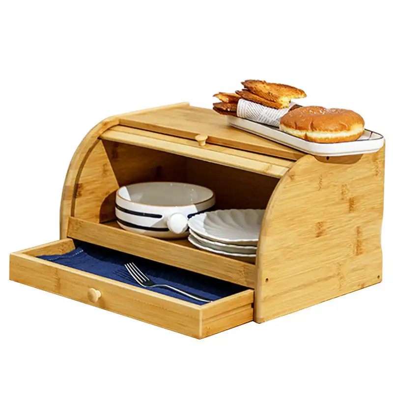 Organizador de cocina, contenedor de bambú frontal enrollable con cajón, caja de pan, gran calidad, Amazon, 2021