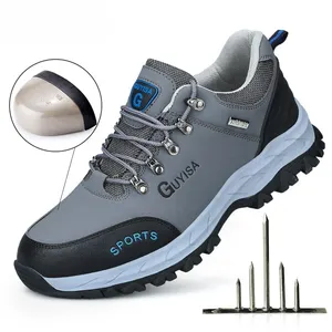 Gran oferta, zapatos de trabajo antideslizantes de microfibra impermeables, zapatos de seguridad con punta de acero para hombres