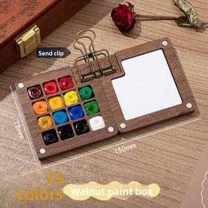 Set de Pintura de Acuarela <span class=keywords><strong>en</strong></span> Miniatura, Caja de <span class=keywords><strong>Madera</strong></span> de Nogal, Portátil y Compacto para Dibujar, Pintar y Mezclar Colores <span class=keywords><strong>en</strong></span> Viajes - Product Image 2