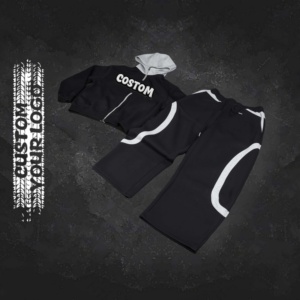 Ensemble de survêtement vintage d'hiver à capuche, lourd, écologique, respirant, patchwork, streetwear, jogging - Product Image 1