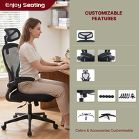 Chaise de bureau ergonomique à dossier haut en maille, appui-tête réglable, accoudoirs rabattables, hauteur réglable, pivotante, chaise de travail informatique personnalisable