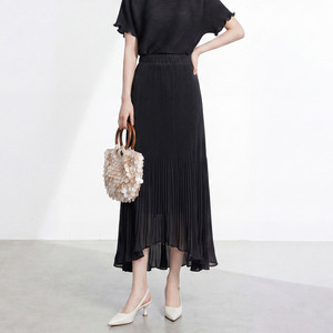 Elegant Solid Color Long Hem A-Line <b>Skirt</b> Natural High <b>Elastic</b> Waist Breathable Casual Pleat Design Plus Size Women Summer <b>Skirt</b> - Product Image 4