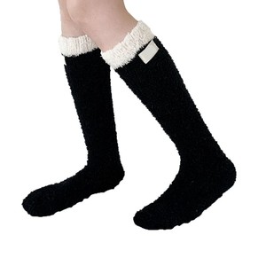 Women's Mid Calf Lounge <b>Socks</b> <b>Black</b> Gray Stripes Thermo Warm Fleece Lining Autumn Winter Thickened <b>Sock</b> - Product Image 4